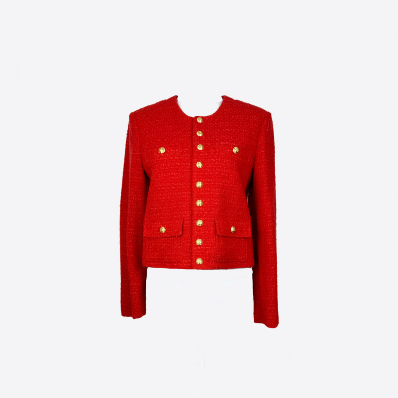 Red Celine Chasseur tweed jacket