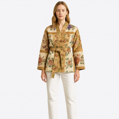 Kimono Pierre-Louis Mascia motifs bruns beiges