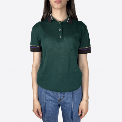 Green Prada polo with brown collar