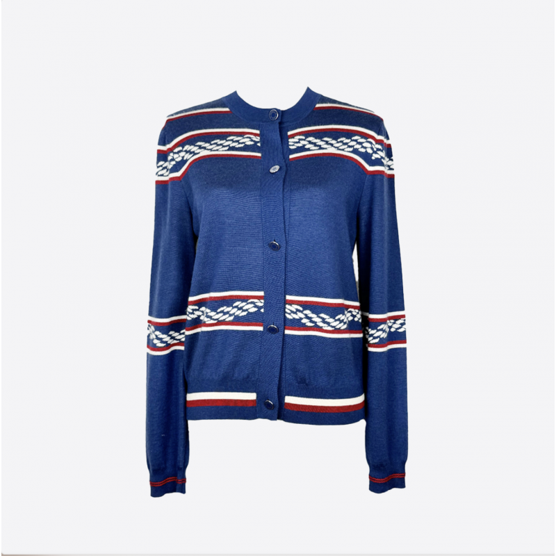 Hermès blue cardigan with anchor chain pattern
