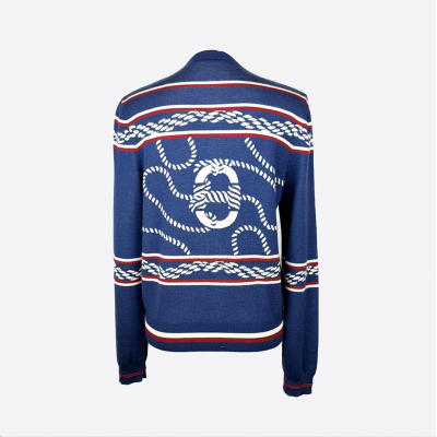 Hermès blue cardigan with anchor chain pattern