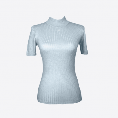 Pull Courrèges manches courtes bleu