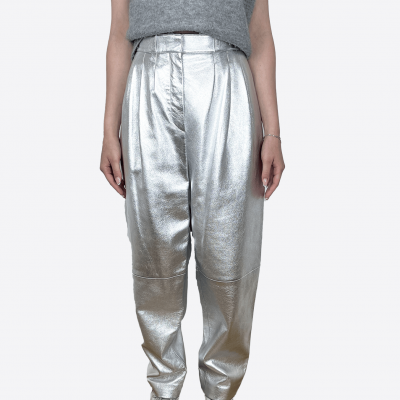 Pantalon en cuir Celine argenté