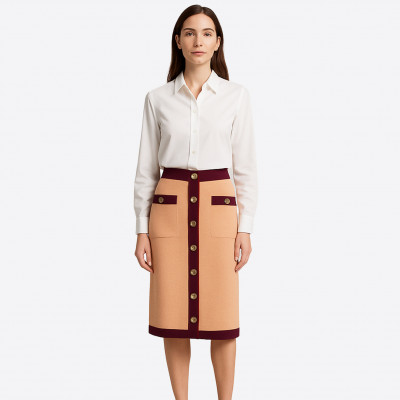 Jupe midi Chanel rose saumoné et pourpre