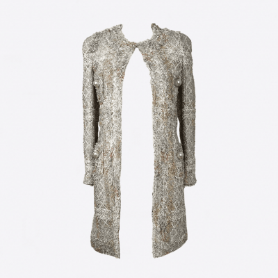 Edward Achour gold tweed with pearl embellishments.