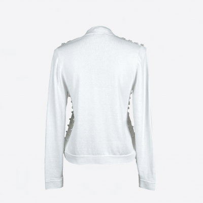 Edward Achour white pearl-embellished cardigan.