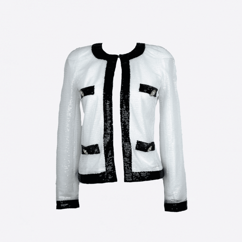 Cardigan Edward Achour blanc et noir à sequins