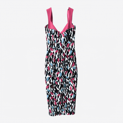 Elisabetta Franchi midi dress with print and balconette neckline.