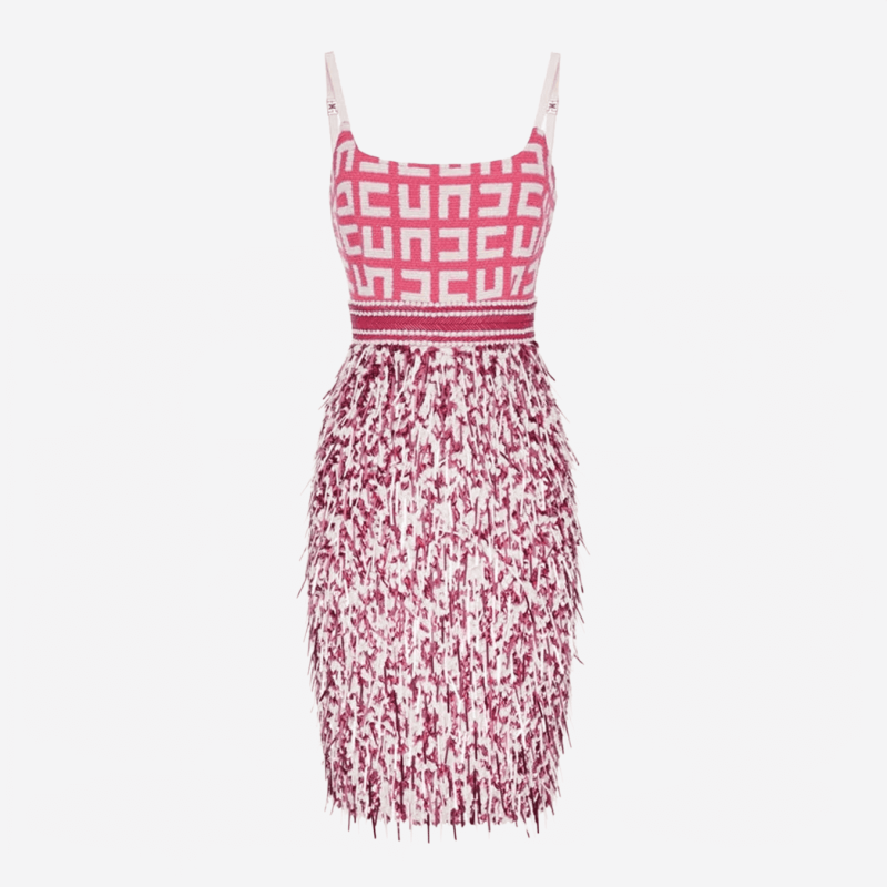 Robe midi Elisabetta Franchi fuchsia, perles et sequins