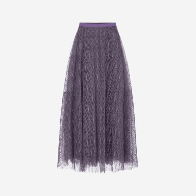 Elisabetta Franchi long skirt in violet tulle with graphic embroidery.