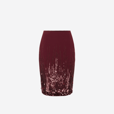 Elisabetta Franchi plum midi skirt with embroidered sequins.