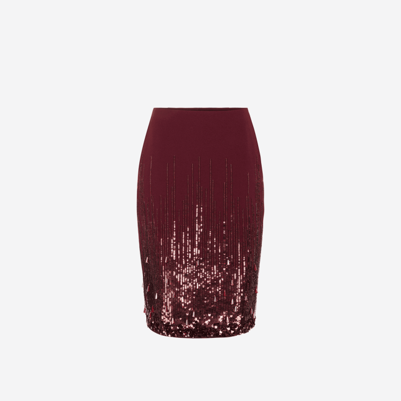 Elisabetta Franchi plum midi skirt with embroidered sequins.