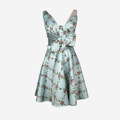 Elisabetta Franchi short floral dress with flat bow detail.