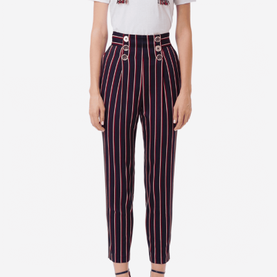 Elisabetta Franchi striped trousers with gold buttons.