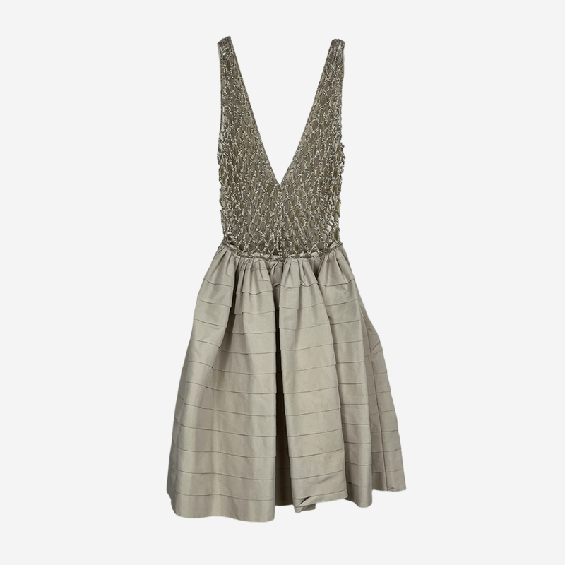 Elisabetta Franchi short dress with beaded mesh and ruffled skirt.