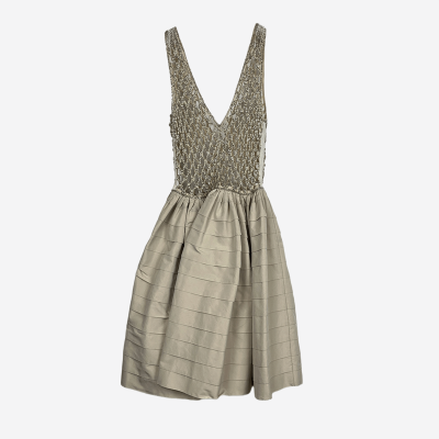Elisabetta Franchi short dress with beaded mesh and ruffled skirt.