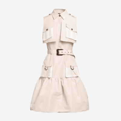 Elisabetta Franchi beige belted midi dress.
