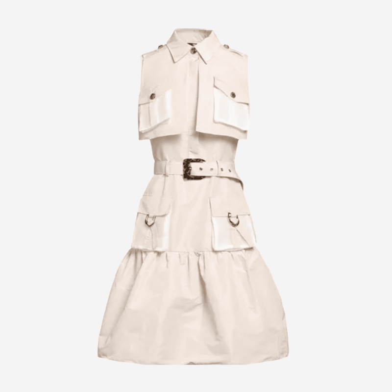 Robe midi Elisabetta Franchi beige ceinturée