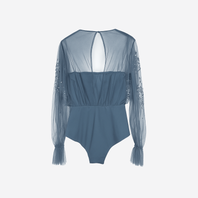 Body Elisabetta Franchi bleu, tulle et sequins