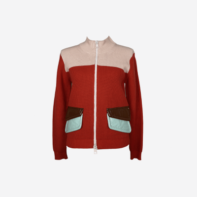 Elisabetta Franchi zip-up color block cardigan.