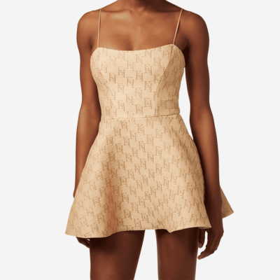 Robe courte Elisabetta Franchi monogramme beige doré