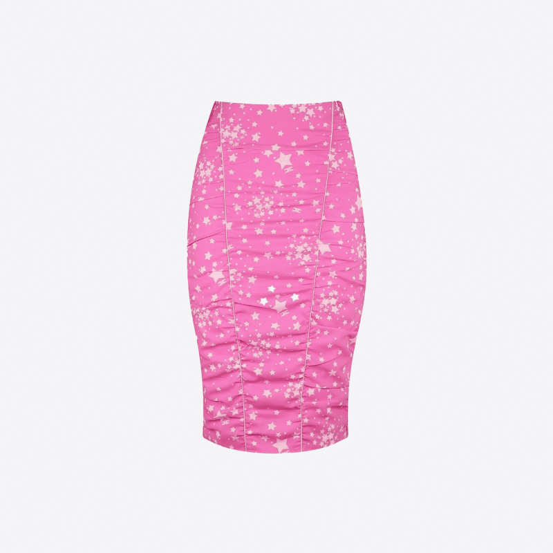 Jupe courte Elisabetta Franchi rose imprimé étoiles et dentelle