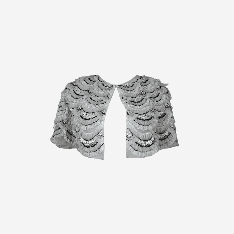 Cape Elisabetta Franchi blanche à volants et perles