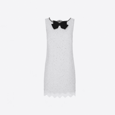 Elisabetta Franchi short dress with bow and lace panel.