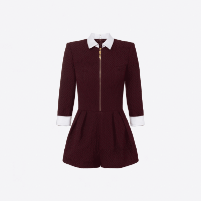 Elisabetta Franchi short burgundy shirt-collar romper dress.