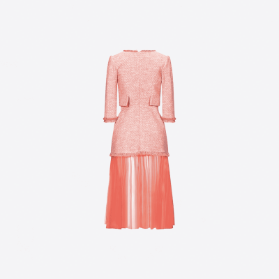 Robe longue Elisabetta Franchi rose corail tweed et tulle