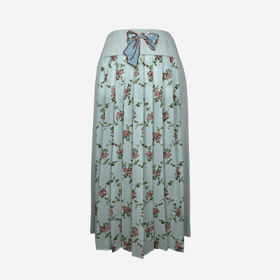 Elisabetta Franchi midi skirt with floral print and sequin bow.