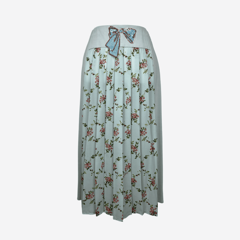 Jupe midi Elisabetta Franchi imprimé fleur et noeud sequins