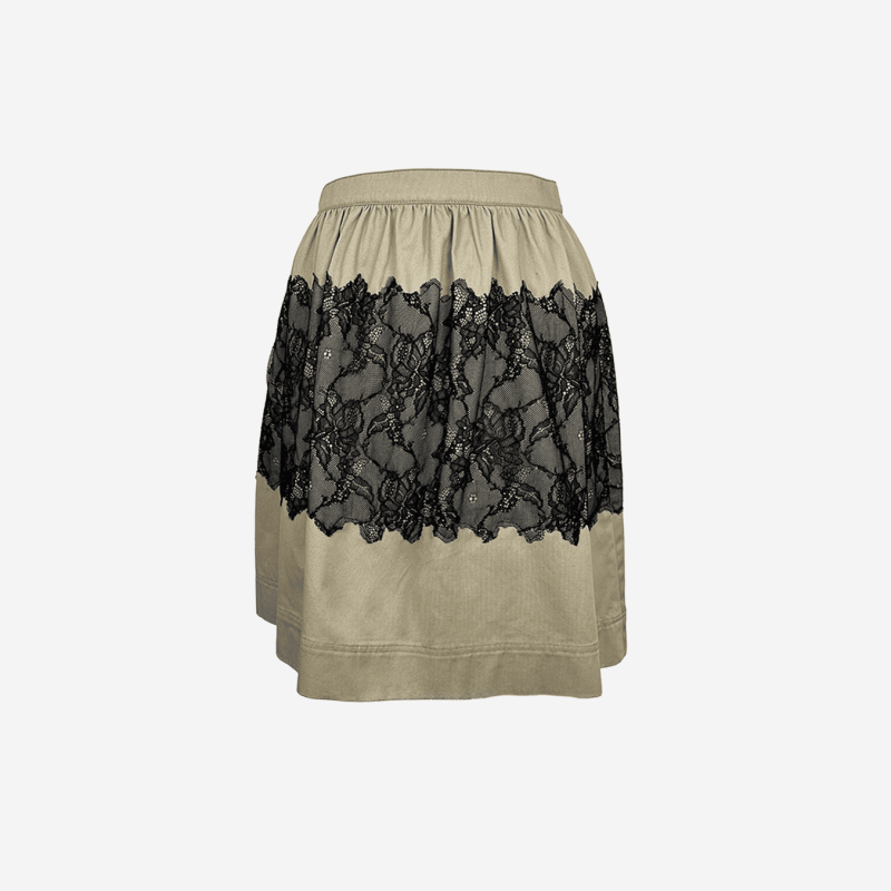 Valentino short beige skirt with black lace.