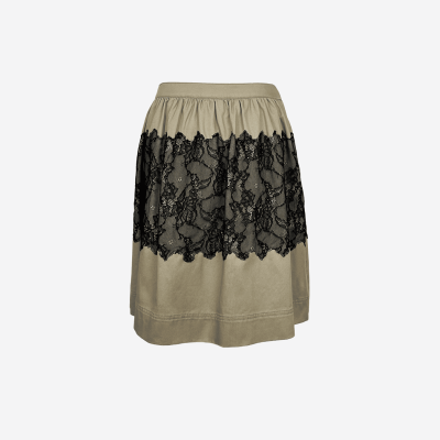 Valentino short beige skirt with black lace.