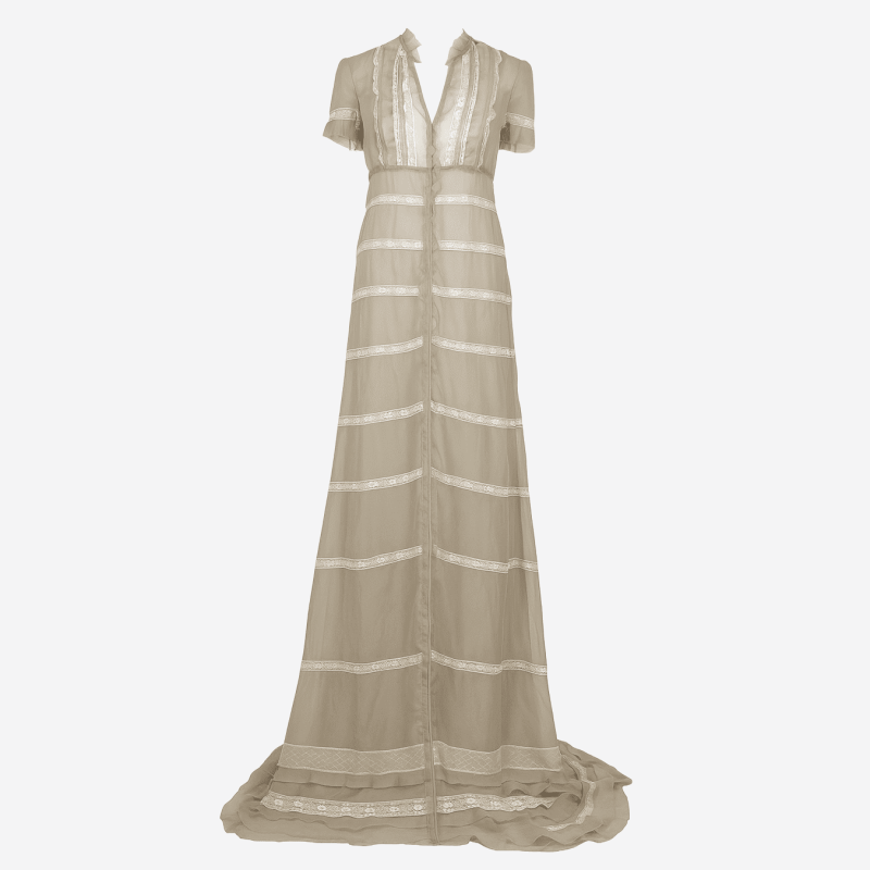Robe longue Valentino beige et dentelles blanches