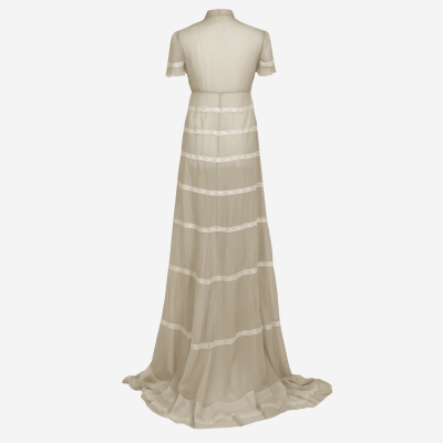 Robe longue Valentino beige et dentelles blanches