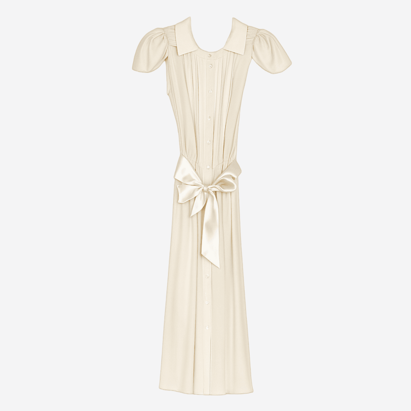 Robe midi Valentino écrue épaulettes bouffantes et ceinture