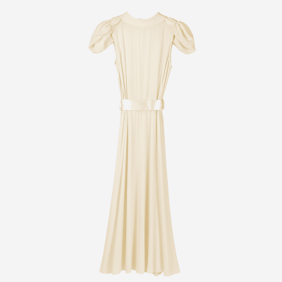 Robe midi Valentino écrue épaulettes bouffantes et ceinture