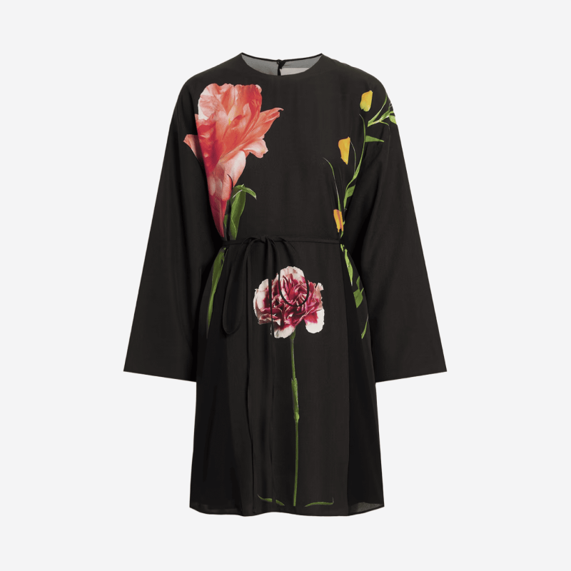 Robe midi Valentino noire imprimé floral