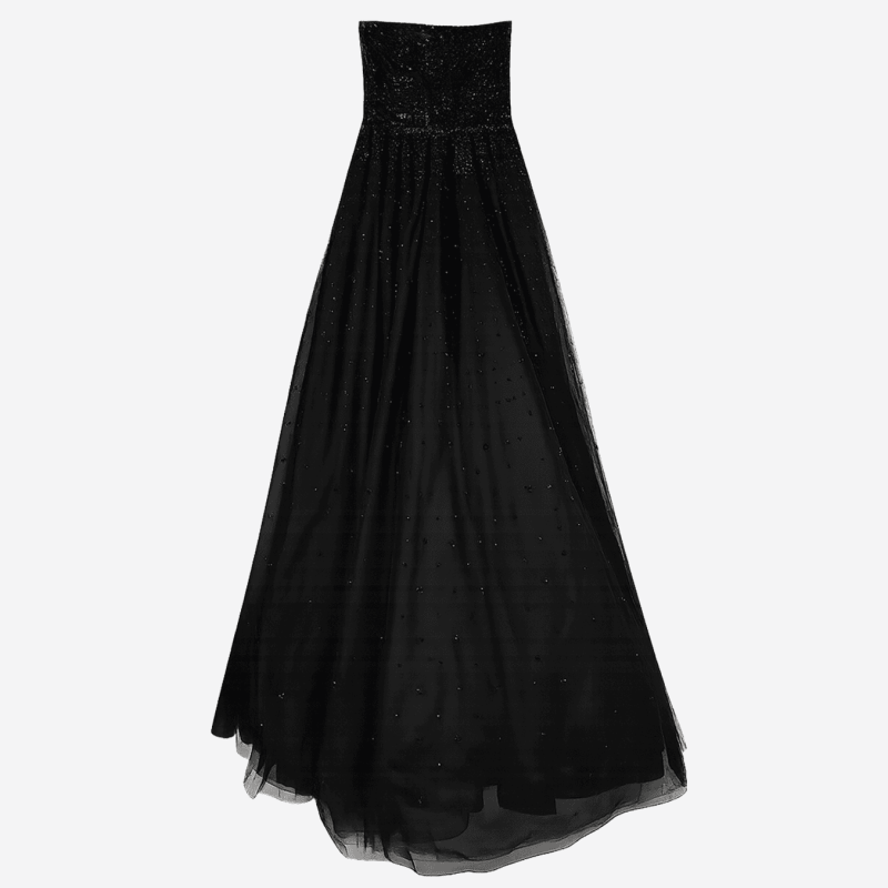 Robe longue Valentino noire bustier tulle et perles