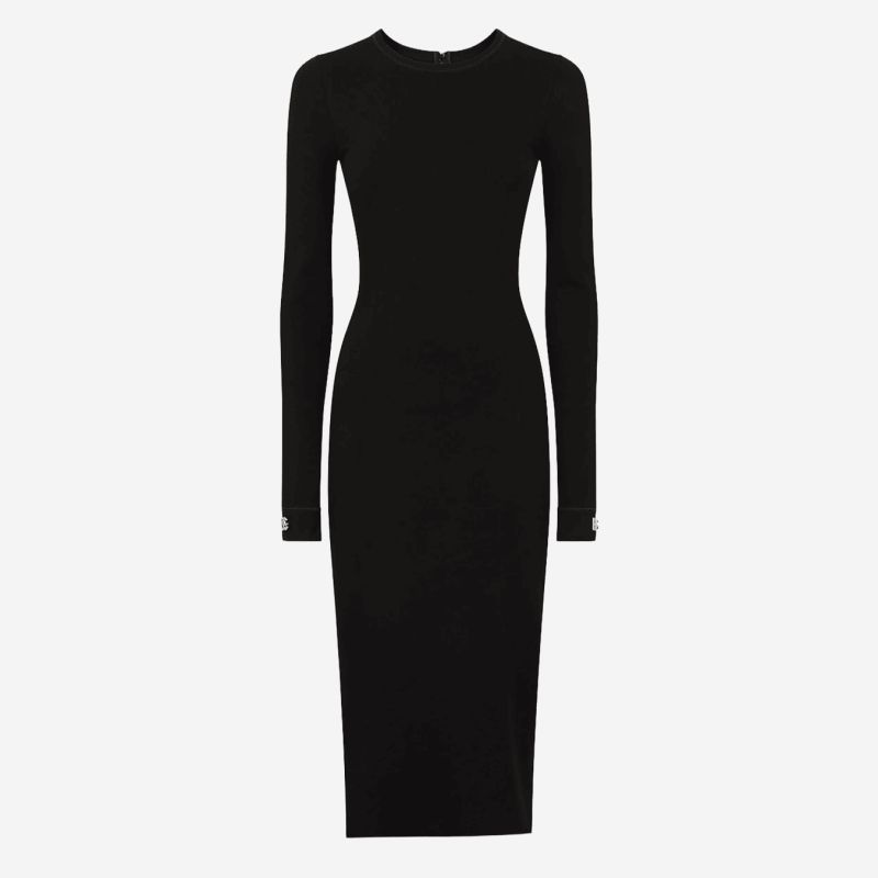 Dolce & Gabbana black midi dress with gold DG logo
