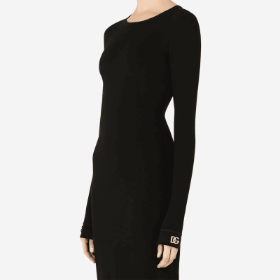 Dolce & Gabbana black midi dress with gold DG logo