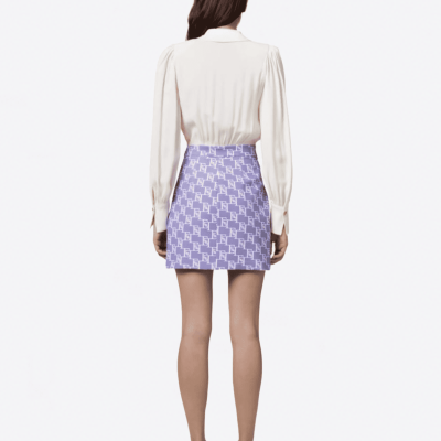 Robe courte Elisabetta Franchi chemisier crème et jupe imprimée lilas et blanc