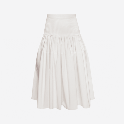 Alexander McQueen white high-waisted midi skirt with a voluminous silhouette.
