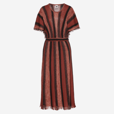 Missoni long knit dress with stripes and fringe