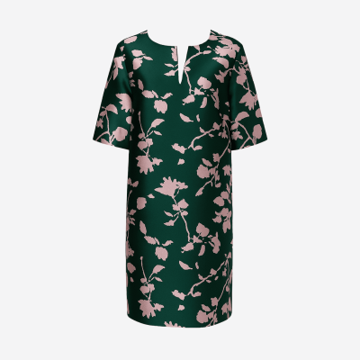 Natan forest green midi dress with pale pink floral pattern