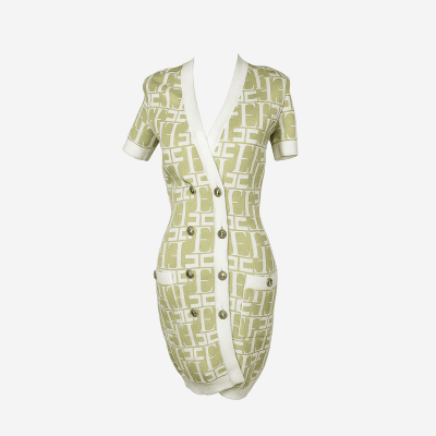 Elisabetta Franchi bright yellow-green short dress.