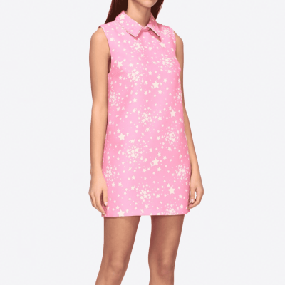 Elisabetta Franchi short sleeveless pink dress with star print.