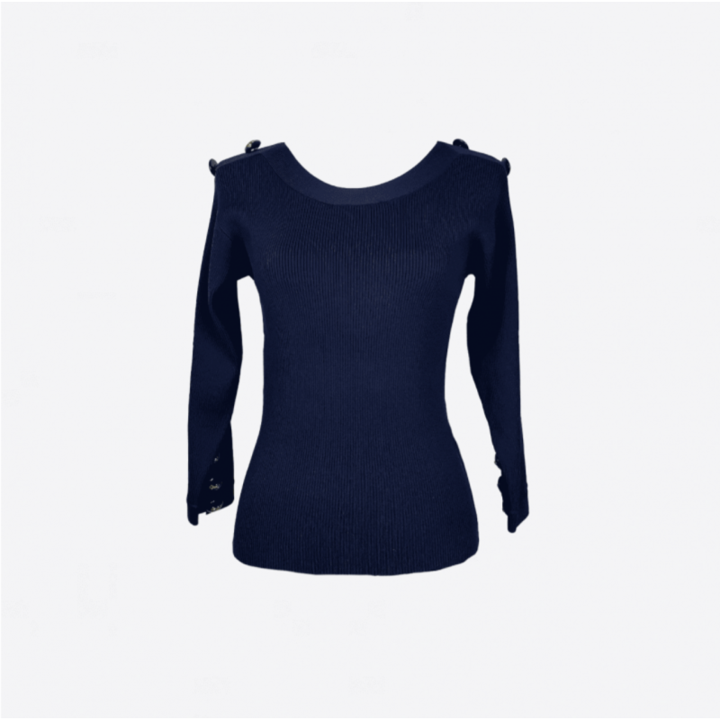 Pull Edward Achour bleu marine boutons dorés