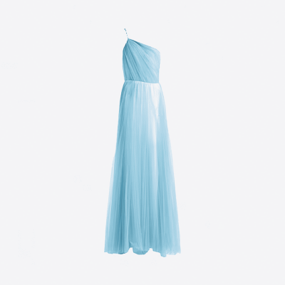 Elisabetta Franchi long asymmetrical sky-blue tulle dress.